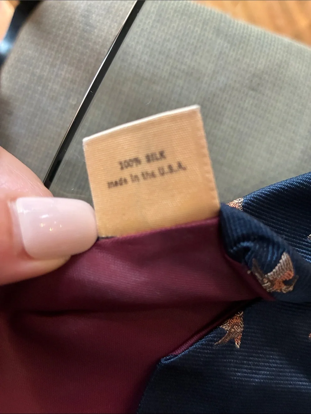 LL Bean American Woodcock Bird Navy Silk Tie 1971